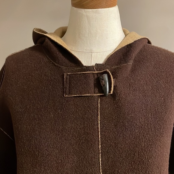 VINTAGE Lauren Ralph Lauren brown wool hooded coat horn toggle closures size MP - Picture 4 of 16